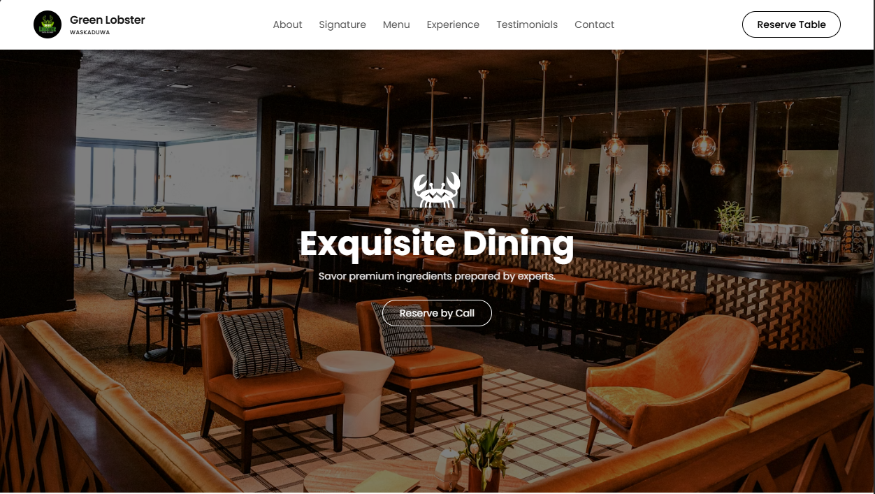 Green Lobster Restaurant Website